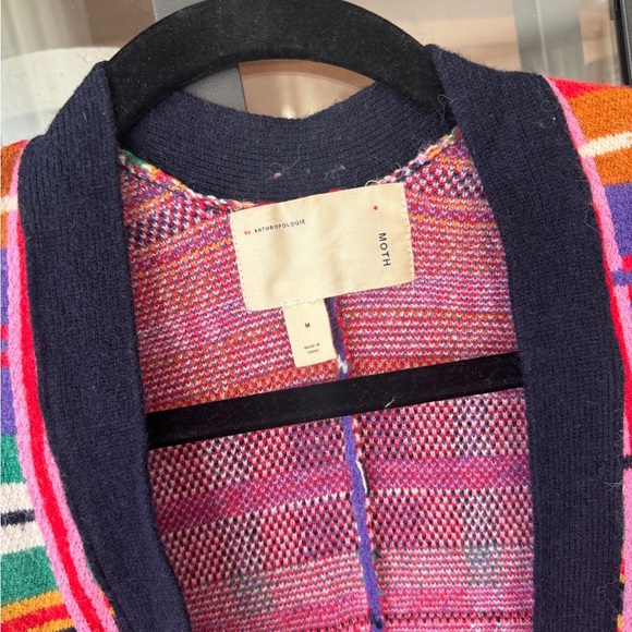 Anthropologie Moth Williston Plaid cardigan colorful knit tie waist coat sweater - Picture 4 of 12